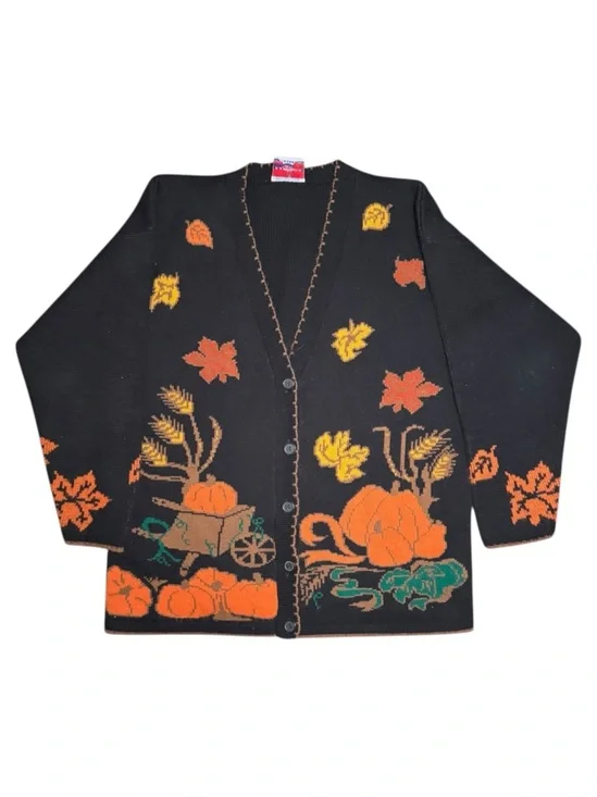JJ Poole Fall Pumpkin Patch Vintage Halloween Cardigan - Picture 6 of 9
